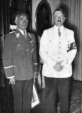 Adolf Hitler with Hans von Tschammer und Osten during the celebration of Osten's 50th birthday in the chancellery